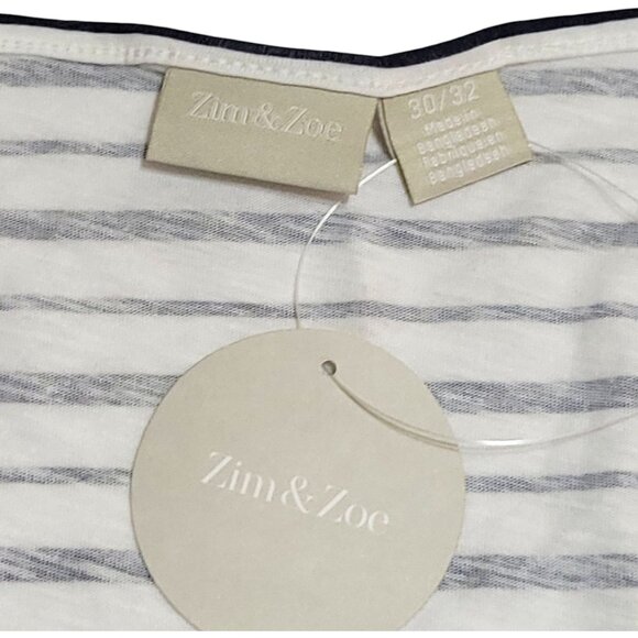 Zim & Zoe Womens Plus Size Flutter Sleeve Striped Navy Blue Ivory Top 30/32 - Picture 8 of 11